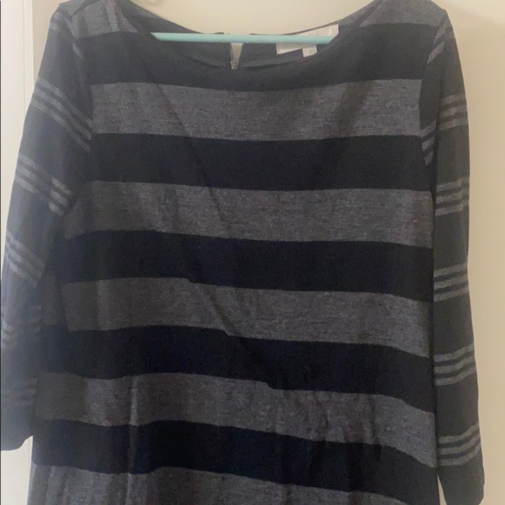 Black and gray striped 3/4 sleeved dress